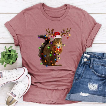 Коледа Риза с Беличьими Светлини, Коледна Дамски Дрехи, Забавна Коледна Тениска, Коледен Естетически Коледен Подарък за Нея