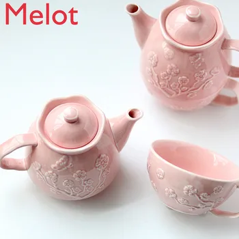Цвят Китайски Сливи Керамичен Чайник Комплекти За Висока Домакински Порцелан Следобеден Чай Цвете Чай Чайник, Определени