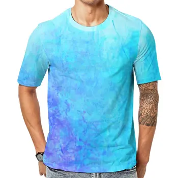 Синя Тениска Splash Омбре Принт Емо Тениски С Кръгло Деколте С Модерна Тениска Лято На Мъжко Облекло По Образец Голям Размер