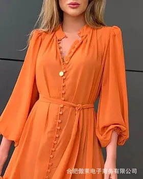 Ново дамско Оранжевото рокля с рюшами |Рокли