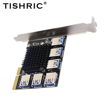 TISHRIC Странично Множител HUB PCIE 4X до 6 USB 3.0 Порт Карта за Разширение PCI Express Странично 009S Плюс За Майнинга БТК ETH Миньор